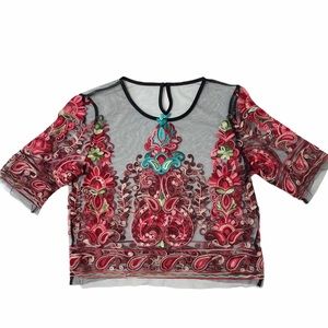 Sheer Embroidered Cropped Top